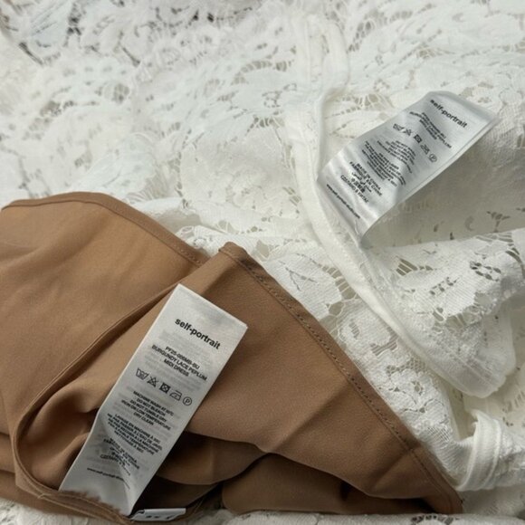 🆕 SELF-PORTRAIT 🧿 NWOT White Lace Peplum Belted Midi Dress, Sz UK 10 US 6 - Picture 16 of 16